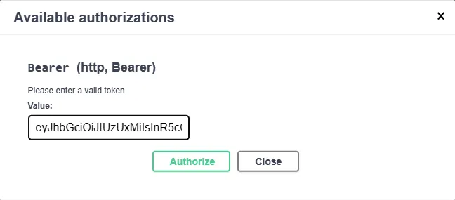 Authorize dialog with JWT token