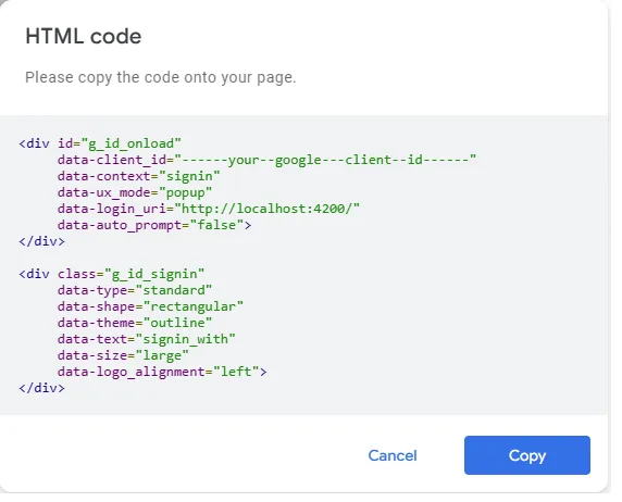 google-console-html-code